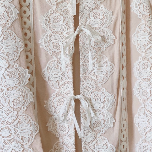 For Love and Lemons Hayley Lace Trimmed Tie Bow Blouse Peach Pink Size XS - Picture 3 of 8